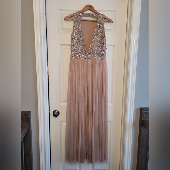 Beige Blush Bridesmaid Sequin Dress - Picture 2 of 3